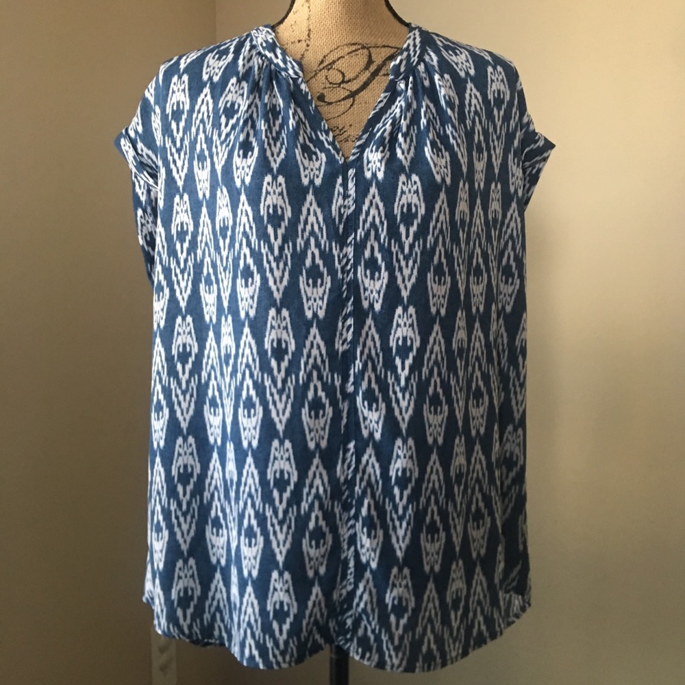 Anthropologie Pleione Denim Blue Dry Cleaned Ikat